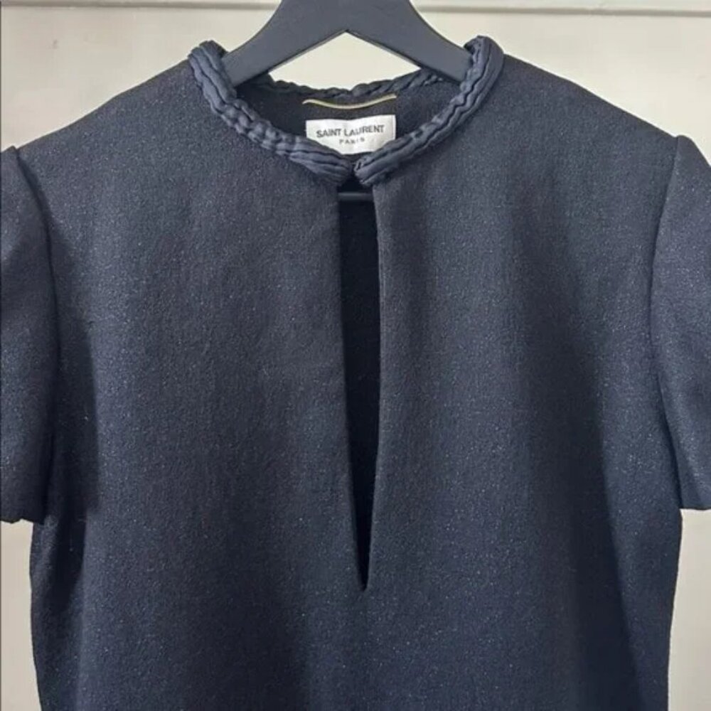 New Saint Laurent wool silk cap sleeve shift sheath boxy knee length mini dress - Picture 2 of 16